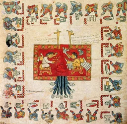 Facsimile van de Codex Borbonicus, detail met de uitwerking van de kalender van Oxomoco en Cipactonal